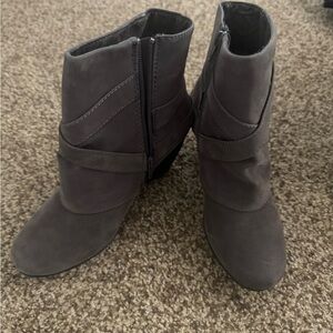 Blowfish Gray Ankle Booties with Side Zipper and Wedge Heel